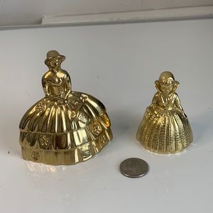 Vintage Brass Lady Bells Set of 2. Vintage Brass Bells.Victorian Woman in Dress